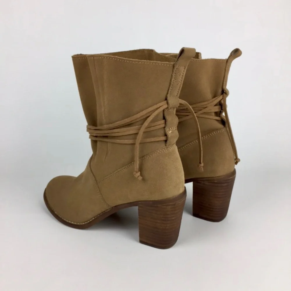 Toms Mila Toffee Suede Leather Ankle Wrap Bootie 8.5